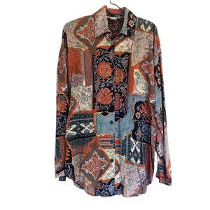 Long Elegant Legs blouse size Medium floral abstract Print earth tones vintage‎